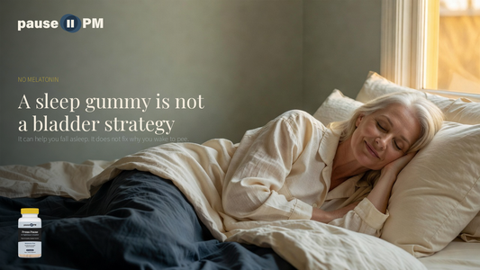 Midlife woman sleeping on cream linen at dawn. A sleep gummy is not a bladder strategy.