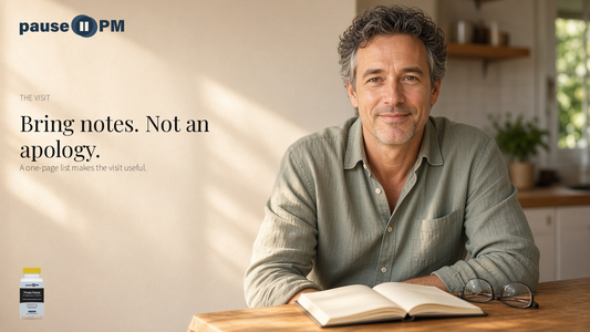Man at a kitchen table with notes.